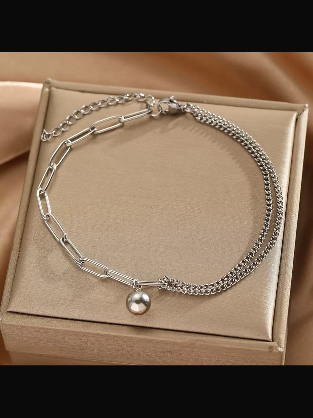 18K stainless steel Silver Anklet with Charm - Women's Jewelry